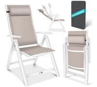 KESSER® Sedia da giardino con schienale alto e braccioli in alluminio, pieghevole con cuscino e copertura, sedia da campeggio, schienale regolabile in 7 posizioni, schienale traspirante e resistente