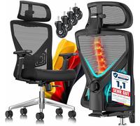 KESSER® Sedia da ufficio ergonomica con braccioli regolabili | Sedia girevole con supporto lombare per la schiena, sedia da scrivania con poggiatesta | funzione di inclinazione fino a 125° con 5 ruote