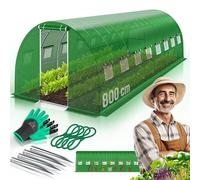 KESSER® Serra stabile con 16 finestre con zanzariera e porta, tunnel da giardino con telaio in acciaio zincato, 170 g/m², con guanti e corde, 800x200x300 cm, verde