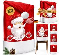 KESSER® Set di 2 coprisedia per Natale, coprisedie per Natale, cappello da Babbo Natale, coprisedie, decorazioni natalizie per sedie, coprisedie con design natalizio