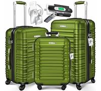 KESSER® Set di 3 valigie rigide a rotelle, con 4 ruote in ABS, manico telescopico, trolley, valigie da viaggio, con lucchetto, in plastica ABS, nelle misure S-M-L-XL, cachi