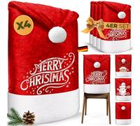 KESSER® Set di 4 coprisedia per Natale, coprisedie per Natale, cappello da Babbo Natale, coprisedie, decorazioni natalizie per sedie, coprisedie con design natalizio
