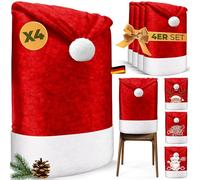 KESSER® Set di 4 coprisedia per Natale, coprisedie per Natale, cappello da Babbo Natale, coprisedie, decorazioni natalizie per sedie, coprisedie con design natalizio