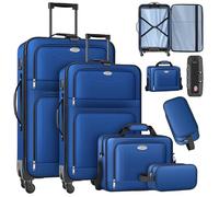 KESSER Set di 4 valigie da viaggio con serratura TSA a 3 cifre, ruote a 360° e manico telescopico, borsa per cosmetici, valigia leggera e valigetta grande, Blu, Small, Medium, Large, Classico