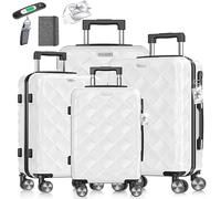 KESSER® Set di 4 valigie da viaggio in ABS, con serratura a combinazione, bilancia e portafoglio, ruote a 360°, bagaglio a mano e grande valigetta per trolley, bianco