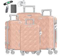 KESSER® Set di 4 valigie da viaggio in ABS, con serratura a combinazione, bilancia e portafoglio, ruote a 360°, bagaglio a mano e grande valigetta per trolley, Grigio