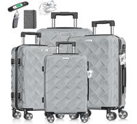KESSER® Set di 4 valigie da viaggio in ABS, con serratura a combinazione, bilancia e portafoglio, ruote a 360°, bagaglio a mano e grande valigetta per trolley, grigio