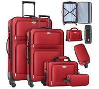 KESSER® Set di 4 valigie da viaggio, trolley in tessuto, con serratura TSA a 3 cifre, ruote a 360° e manico telescopico, borsa per cosmetici, valigia leggera e grande valigetta per affari e viaggi,
