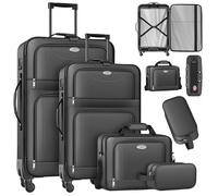 KESSER® Set di 4 valigie da viaggio, trolley in tessuto, con serratura TSA a 3 cifre, ruote a 360° e manico telescopico, borsa per cosmetici, valigia leggera e grande valigetta per affari e viaggi,