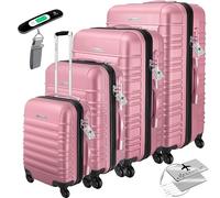 KESSER® - Set di 4 valigie rigide a rotelle, con copertura rigida, 4 ruote in acrilonitrile butadiene stirene (ABS), manico telescopico, misure S-M-L-XL, Colore: rosa., S-M-L-XL
