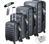 KESSER® - Set di 4 valigie rigide a rotelle, con copertura rigida, 4 ruote in acrilonitrile butadiene stirene (ABS), manico telescopico, misure S-M-L-XL, antracite., S-M-L-XL