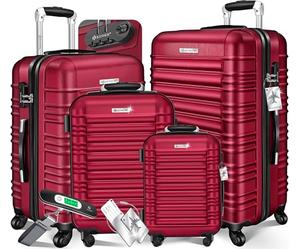 KESSER® Set di 4 valigie rigide, valigia da viaggio, set valigia trolley in ilancia per bagagli + etichetta per bagagli, serratura, 4 ruote ABS guscio duro manico telescopico S-M-L-XL