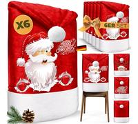 KESSER® Set di 6 coprisedia per Natale, coprisedie per Natale, cappello da Babbo Natale, coprisedie, decorazioni natalizie per sedie, coprisedie con design natalizio