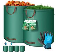 KESSER® Set di sacchi per foglie Sacco per rifiuti da giardino incl. Guanti, Robusto e pieghevole, Sacchi per foglie e l'erba tagliata Sacchi per rifiuti da giardino, 4x 500 Litri, Verde