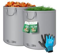 KESSER® Set di sacchi per foglie Sacco per rifiuti da giardino incl. Guanti, Robusto e pieghevole, Sacchi per foglie e l'erba tagliata Sacchi per rifiuti da giardino, 2x 500 Litri, Grigio
