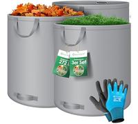 KESSER® Set di sacchi per foglie Sacco per rifiuti da giardino incl. Guanti, Robusto e pieghevole, Sacchi per foglie e l'erba tagliata Sacchi per rifiuti da giardino, 3x 272 Litri, Grigio