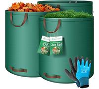 KESSER® Set di sacchi per foglie Sacco per rifiuti da giardino incl. Guanti, Robusto e pieghevole, Sacchi per foglie e l'erba tagliata Sacchi per rifiuti da giardino, 3x 272 Litri, Verde