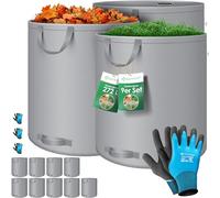 KESSER® Set di sacchi per foglie Sacco per rifiuti da giardino incl. Guanti, Robusto e pieghevole, Sacchi per foglie e l'erba tagliata Sacchi per rifiuti da giardino, 9x 272 Litri, Grigio