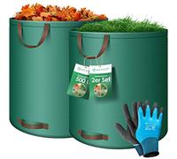 KESSER® Set di sacchi per foglie Sacco per rifiuti da giardino incl. Guanti, Robusto e pieghevole, Sacchi per foglie e l'erba tagliata Sacchi per rifiuti da giardino, 2x 500 Litri, Verde