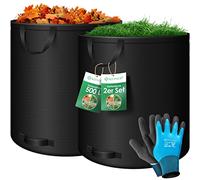 KESSER® Set di sacchi per foglie Sacco per rifiuti da giardino incl. Guanti, Robusto e pieghevole, Sacchi per foglie e l'erba tagliata Sacchi per rifiuti da giardino, 2x 500 Litri, Nero