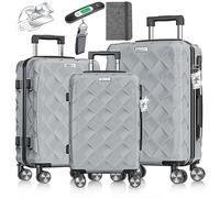 KESSER® Set di valigie da viaggio, 3 pezzi, ABS, serratura a combinazione, bilancia e portafoglio, ruote a 360°, bagaglio a mano e grande valigetta