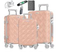 KESSER® Set di valigie da viaggio, 3 pezzi, ABS, serratura a combinazione, bilancia e portafoglio, ruote a 360°, bagaglio a mano e grande valigetta