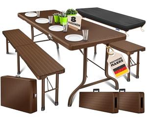 KESSER® Set tenda da birra - Set da 3 pezzi, Tavolo + 2 x Panca, per Interni - Esterni, AxLxP - 73x180x75 cm, Plastica, Set da Giardino in simil Rattan, Pieghevole, Marrone