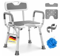 KESSER® Sgabello da doccia con schienale per anziani e sedia da doccia in gravidanza, portata 150 kg, 6 livelli, altezza regolabile 38-54 cm, con piedini antiscivolo, tappetini e supporto per doccia