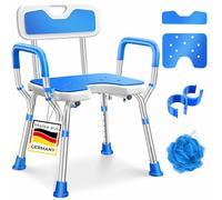 KESSER® Sgabello da doccia con schienale per anziani e sedia da doccia in gravidanza, portata 150 kg, 6 livelli, altezza regolabile 38-54 cm, con piedini antiscivolo, tappetini e supporto per doccia