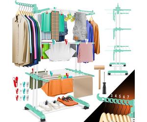 KESSER® Stendibiancheria a torre con ruote, salvaspazio per interni ed esterni, 4 piani, 2 alette laterali girevoli e 6 livelli pieghevoli, torre di biancheria, pieghevole, bianco/antracite