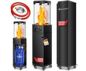 KESSER Stufa a gas 4/8 kW, accensione piezoelettrica, regolatore di pressione, copertina, protezione antiribaltamento a 360°, riscaldamento a gas
