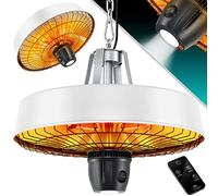 KESSER® Stufa da soffitto a forma di fungo, riscaldatore a infrarossi, 2500 W, con telecomando, faretto al quarzo, luce a LED, da soffitto, con catena + moschettone, elemento riscaldante in carbonio