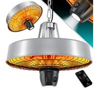 KESSER® Stufa da soffitto a forma di fungo, riscaldatore a infrarossi, 2500 W, con telecomando, faretto al quarzo, luce a LED, da soffitto, con catena + moschettone, elemento riscaldante in carbonio