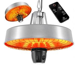 KESSER® Stufa da soffitto a forma di fungo, riscaldatore a infrarossi, 2500 W, con telecomando, faretto al quarzo, luce a LED, da soffitto, con catena + moschettone, elemento riscaldante in carbonio