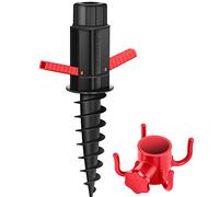KESSER® Supporto per ombrellone Ancoraggio a Terra Manicotto a Vite con Maniglie Pieghevole incl. Gancio per Appendere - Puntale di Terra Flessibile per la Spiaggia o la Terra, Nero/Rosso
