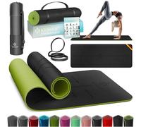 KESSER® Tappetino da ginnastica con cinghia di trasporto Tappetino da yoga in TPE imbottito antiscivolo e Tappetino da fitness antiscivolo 183x61 Tappetino da allenamento, Nero/chiaroverde