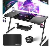 KESSER Tavolo da gioco, 160 cm x 60 cm, a forma di Z, gancio per cuffie e rivestimento in carbone, tavolo ergonomico per computer, tavolo stabile con porta bevande, colore nero