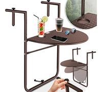 Kesser Tavolo sospeso balcone pieghevole, 3 posizioni, regolabile altezza, resistente intemperie, 2 posti bevande, 62x60 cm, marrone