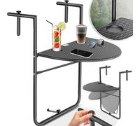 KESSER® Tavolo sospeso pieghevole balcone, 3 posizioni, regolabile, resistente intemperie, 2 posti bevande, 62x60 cm, piano