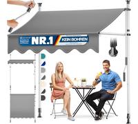 KESSER® Tenda da Sole a Morsetto con manovella per Balcone, Tenda da Sole per Balcone, Regolabile in Altezza, Idrorepellente, Protezione Solare, Copertura per terrazze, Grigio, 300cm