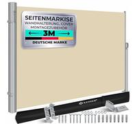 KESSER® Tenda Laterale in Alluminio - 300x200 cm - Schermo Privacy da Giardino e frangivento con avvolgimento Automatico per Balcone e Patio, Incluso Il Supporto a Parete, Beige