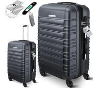 KESSER® Valigia da viaggio, incl, Bilancia per bagagli + Etichetta per bagagli, Trolley, Valigia, Serratura a combinazione, Guscio rigido in ABS, 66cm - 84L / Antracite