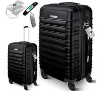 KESSER® Valigia da viaggio, incl, Bilancia per bagagli + Etichetta per bagagli, Trolley, Valigia, Serratura a combinazione, Guscio rigido in ABS, 66cm - 84L / Nero