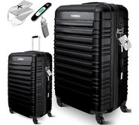 KESSER® Valigia da viaggio, incl, Bilancia per bagagli + Etichetta per bagagli, Trolley, Valigia, Serratura a combinazione, Guscio rigido in ABS, 75cm - 120L / Nero