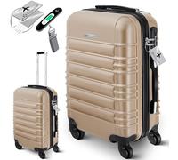 KESSER® Valigia da viaggio, incl, Bilancia per bagagli + Etichetta per bagagli, Trolley, Valigia, Serratura a combinazione, Guscio rigido in ABS, Bagaglio a mano 55cm - 55L / Champagne