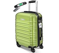 KESSER Valigia da viaggio rigida con bilancia per valigia + etichetta per bagagli, trolley con serratura a combinazione, 4 ruote in ABS, manico telescopico, verde chiaro, Handgepäck 55cm - 55L