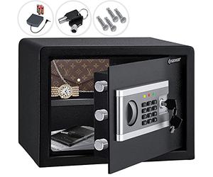 KESSERCassaforte elettronica 31x20x20 cm, con scatola per batteria, 3 chiusure a doppio bullone, illuminazione interna, serratura
