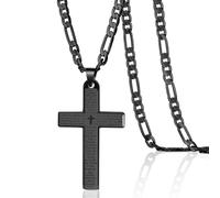 Kessofera Collana a croce da uomo, 5 mm, in argento ro, da uomo, 60 cm, in acciaio inox, crocifisso di preghiera, collana regalo per marito, fidanzato, papà, figlio, Natale, Pasqua, Acciaio