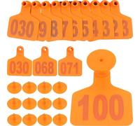 KESYOO 100 etichette per orecchie di bestiame arancione con numero, in plastica resistente, di piccole dimensioni, per mucche, pecore e maiali, adatte per l'identificazione e la gestione in fattoria e