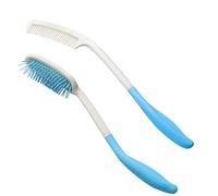 Kesywale Set di pettine e spazzola per capelli con manico lungo per anziani e disabili, non è necessario sollevare la mano (blu)